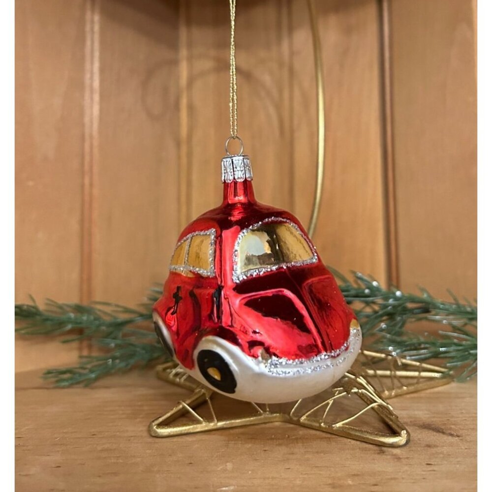Vintage Czech Republic Glass Red Car Volkswagen Beetle Christmas Ornament